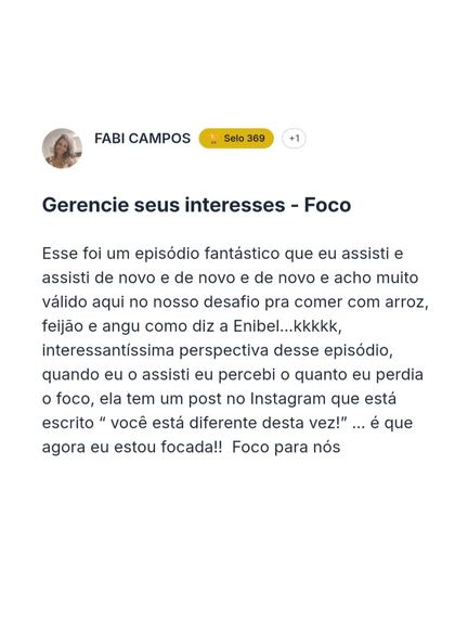 Depoimento da comunidade