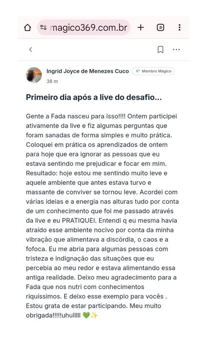 Depoimento da comunidade