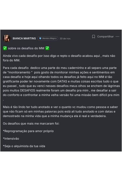 Depoimento da comunidade