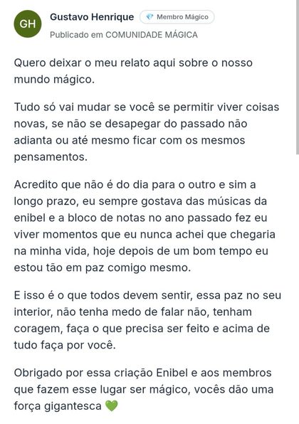 Depoimento da comunidade
