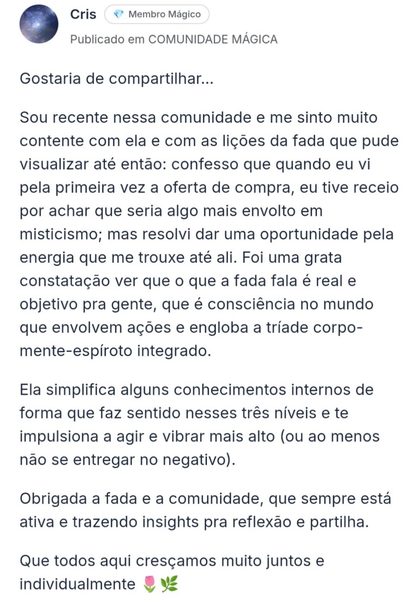 Depoimento da comunidade