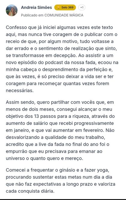 Depoimento da comunidade