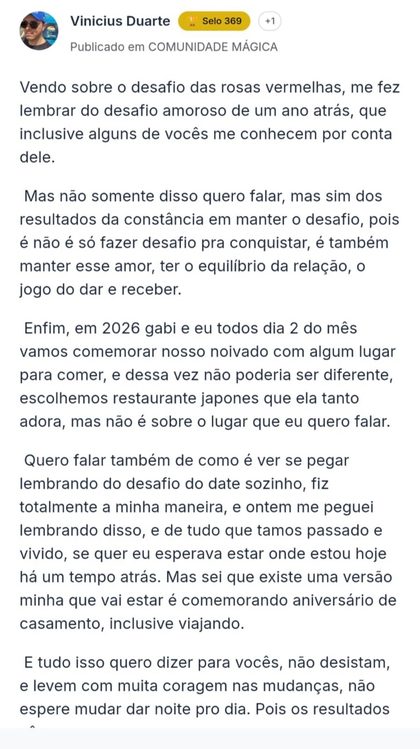 Depoimento da comunidade
