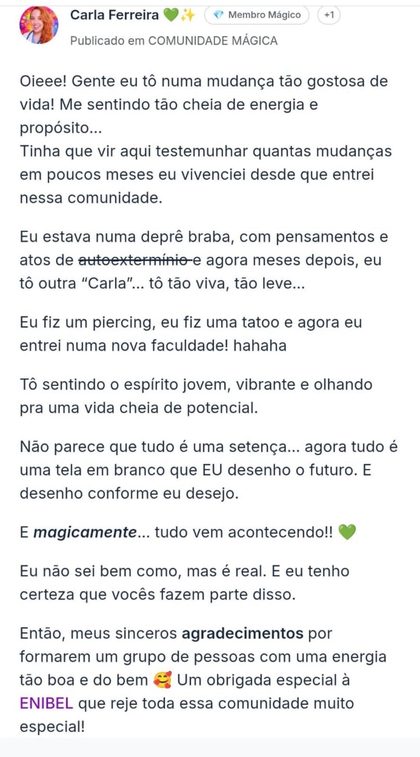 Depoimento da comunidade